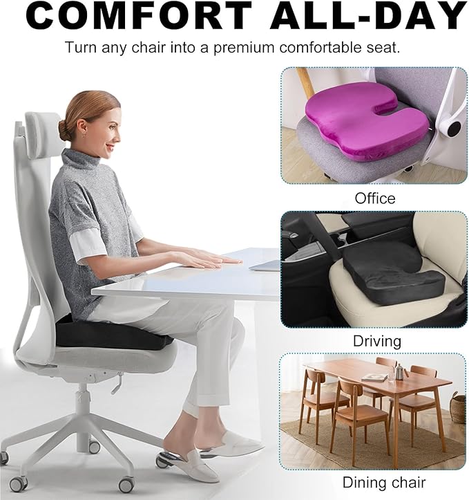Memory Foam Seat Chair Cushion, Comfortable Auto Cushions for Long Periods of Sitting, Pregnancy Car Seat Cushion for Back, Coccyx & Sacrum Pain Relief, Car Accessories (Black)