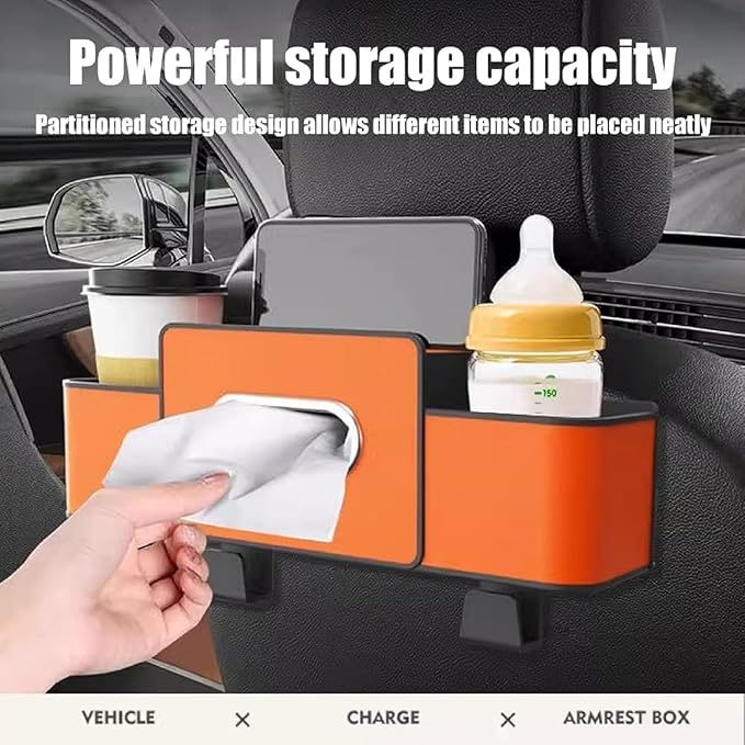 3-in-1 Car Headrest Backseat Organizer, 3-in-1 Car Backseat Organizer, Multifunctional Car Seat Storage Box for Travel, Road Trips, and Daily Use – Universal Fit for All Cars (Beige)