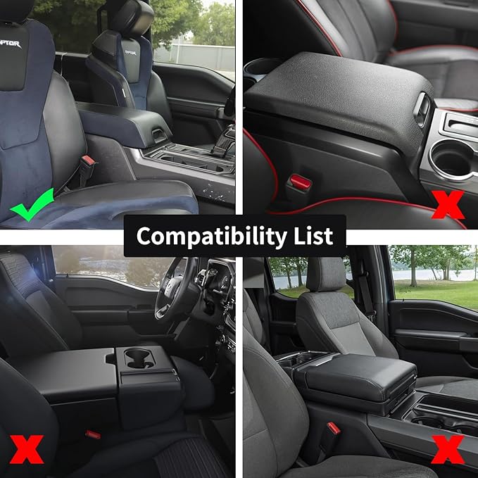 GIANT PANDA Custom Center Console Cover for Ford 2015-2020 F150 & 2017-2022 F250 F350 F450 & 2018-2024 Expedition,Waterproof Faux Leather Armrest Console Cover Protector,Black(Bucket Seat Only)