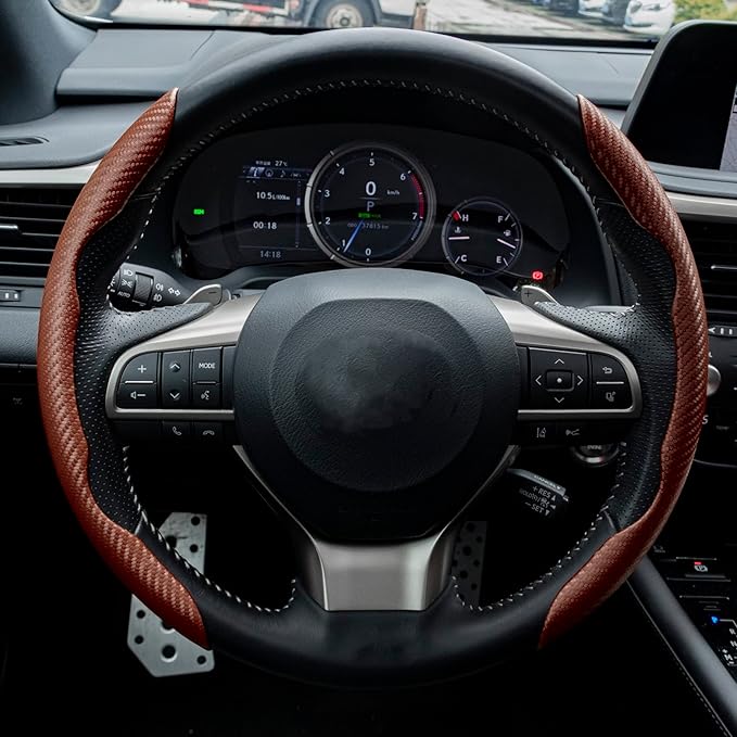 Amiss 2pcs Carbon Fiber Anti-Skid Steering Wheel Cover, Waterproof & Segmented Butterfly Design, Universal 99% Vehicle Wheel Cover Protector, Car Interior Accessories (Champagne)