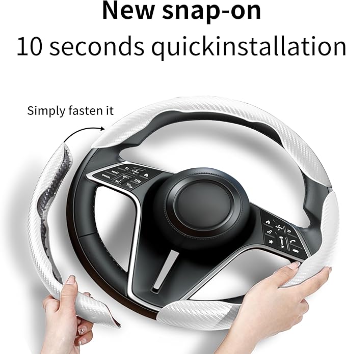 LevChall Carbon Fiber Steering Wheel Cover, 3-Piece Set Anti-Skid Comfortable Grip Segmented Butterfly Design, Easy Snap-On Installation Universal Fit 99% Cars, White