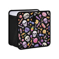Car Trash Can Organizer Bin with Adjustable Strap for Back Front Seat Console Waterproof Leakproof Collapsible Portable 8.66 Inch Halloween Skulls Lollipops Candies