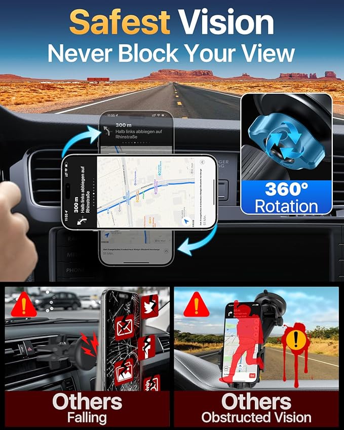 [2026 True Military-Grade] Magnetic Car Mount Vent [Upgraded Strongest Magnet & Metal Hook] for MagSafe Phone Holder Car for iPhone 17 16 15 14 13 Android【Patent & Safety Certs】, Non-Charging, Black