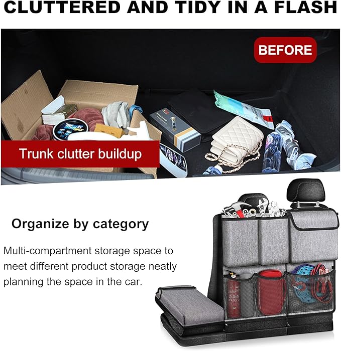 Trunk Hanging Storage Bag, Car Backseat Hanging Organizer with 7 Large Storage Bags, Super Capacity Auto Organizer for SUV, Truck, Van, Universal Interior Car Accessories (Gray)