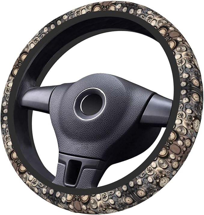 Neoprene Steering Wheel Cover Wall Clock Alarm Clock Seconds Car Steering Wheel Cover Universal Fit for Most Cars