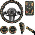 Dragonfly Print 6 Pcs car Steering Wheel Cover Handbrake Gear Cover Cup Coaster Armrest Cover Cars Interior Decor Protector Fit for SUV Truck Sedan