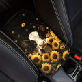 Cow Sunflower Print Armrest Cushion Cover for Car Neoprene Car Center Console Cushion Pad Non Slip Decorative Armrest Seat Box Cover for SUV Truck Sedan
