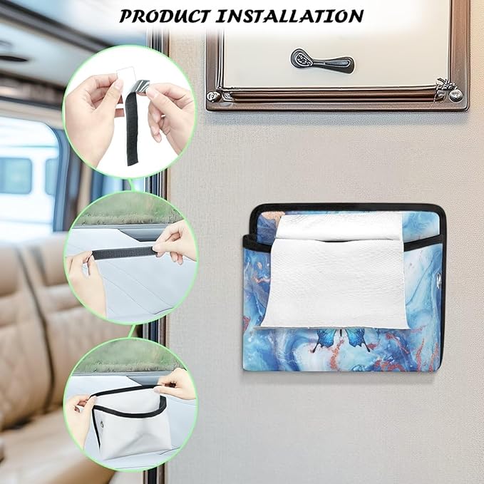 Blue Marble Print Car Side Pocket Organizer Holder for Cell Phone Sunglasses Cards Car Hanging Storage Bag Pocket Between Seats Auto Console Door Window Storage Bag