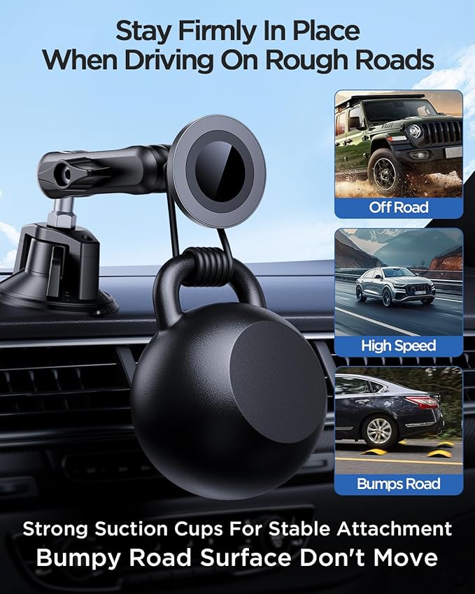 Tmengdao Magnetic Car Phone Holder [3-in-1] for Dashboard, Windshield & Vent, with Strong Suction Cup, Adjustable Metal Arm & 360° Rotation, Universal Phone Mount for All Cell Phones