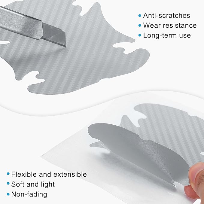 HARFINGTON 4pcs Car Door Handle Scratch Protectors Carbon Fiber Bowl Cover Anti Scratch 3D Sticker Automotive Door Handle Cups Protective Film Bowl Sticker for All Cars, Silver Tone