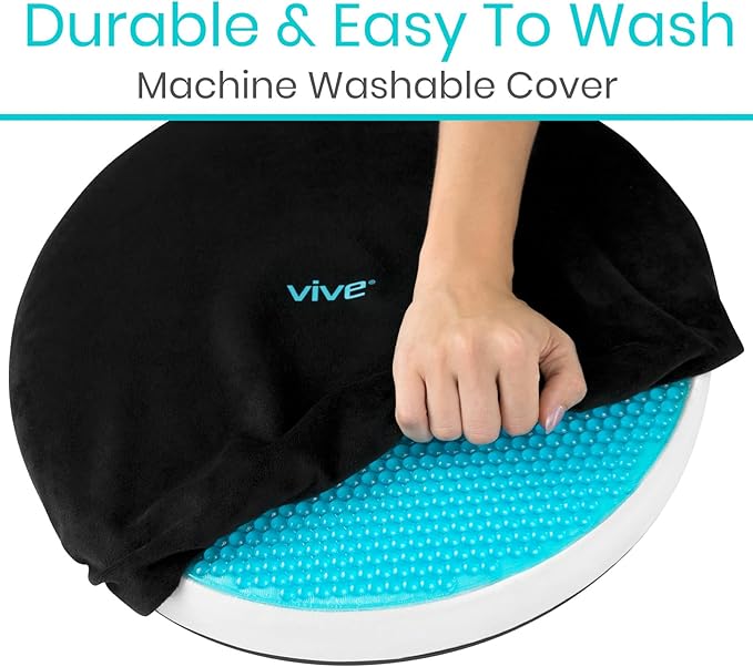 Vive Swivel Car Seat Cushion for Handicapped & Elderly Assistance - 360 Large Round Rotating Chair Pad with Memory Foam (Black)