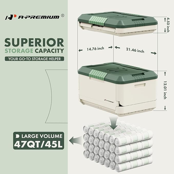 A-Premium Multifunctional Foldable Trunk Organizer and Storage Box Portable Car Storage Box with Waterproof Bag Heavy-Duty Container 45L 47-Quart for Camping, Picnic, Home, Garage box, etc