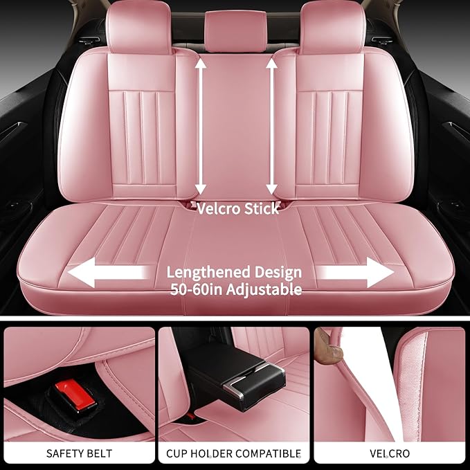 COVER EMPIRE Pink Car Seat Covers Fit for Corolla Cross RAV4 Kona HR-V CRV UX,Waterproof and Breathable Automotive Seat Covers Full Set, Front and Rear Leather Seat Covers.