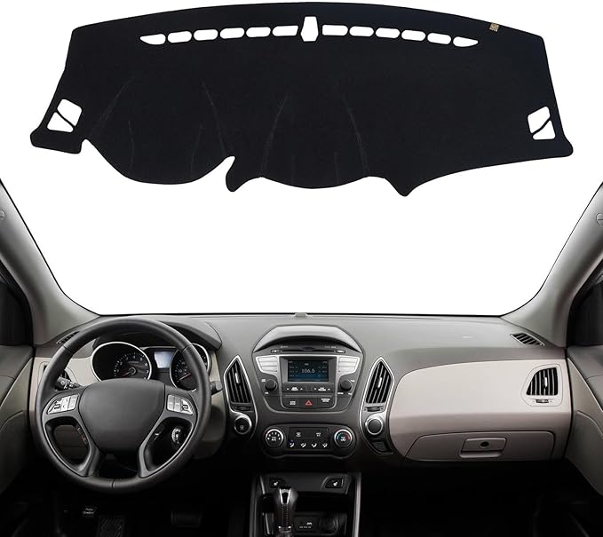 KEYOOG Dashboard Cover Dash Mat Fit for 2015-2010 Hy-undai Tucson,2015 IX35 (for Left Hand Drive),Car Dash Board Mat Anti-Glare Carpet,Non-Slip Pad Sunshield Protector (Black)