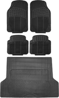 FH Group Trimmable Non-Slip Rubber Floor Mats Full Set - Universal Fit for Cars Trucks and SUVs (Black) F11305 + F16400