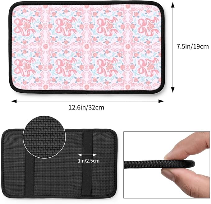 Rose Pink Bows Center Console Cover Pad,Car Armrest Seat Box Cover Cushion Universal for Most Vehicle SUV Truck,Car Interior Accessories Decor,Protect from Pet Claws & Dirt