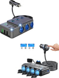 12V Car Heavy Duty Truck Cigarette Lighter Plug USB Charger Multi Port Car Plug Outlet Splitter with LED Voltage Display Independent Switches