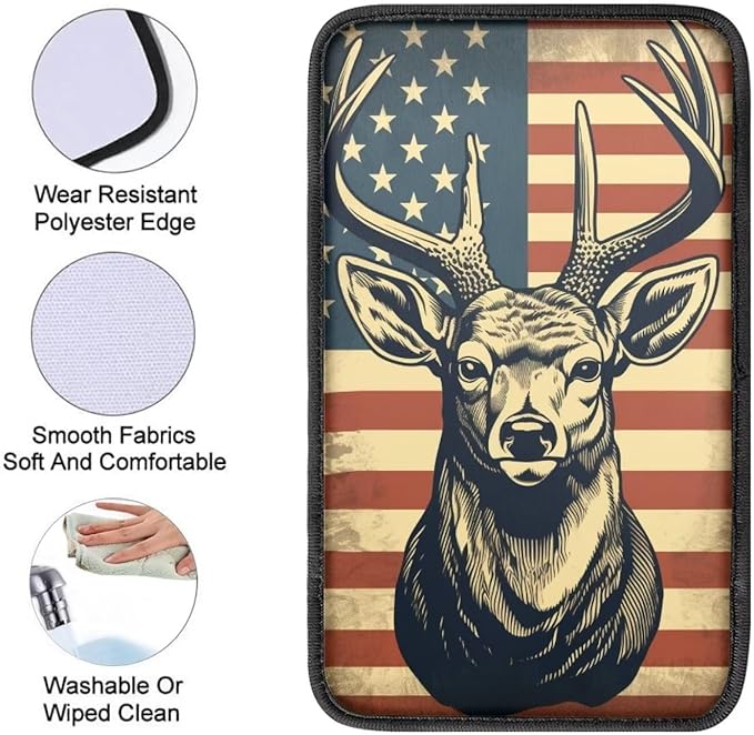 Car Center Console Pad, Universal Waterproof Car Armrest Seat Box Cover, Car Interior Accessories for Most Vehicle SUV Truck Vintage American Flag Moose Car Armrest Pad