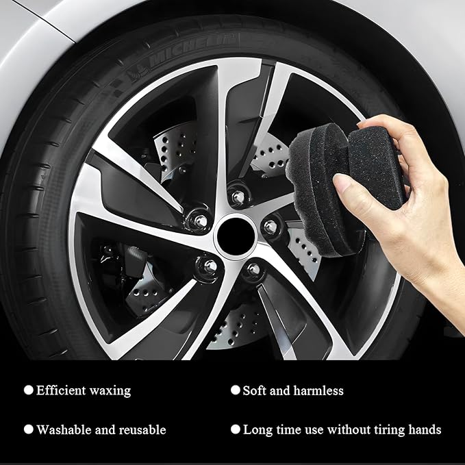 2 PCS Tire Dressing Applicator Pads, Reusable Hex Grip Tire Shine Applicator Polishing Sponge Pads, Wheel Tire Shine Detailing Foam for Most Vehicles, Car Accessories (Black, 3.15")
