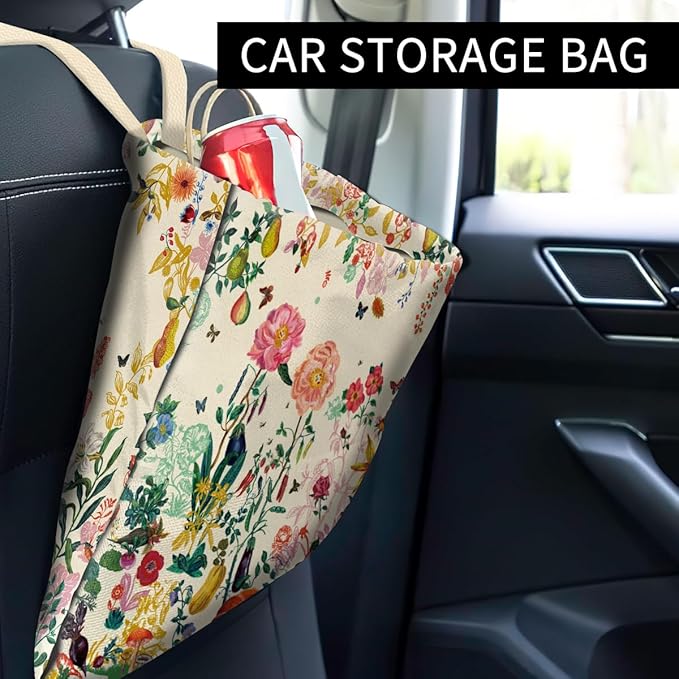 ABUIFDK Car Trash Can, Boho Chic Style, Cute Car Organizer, 6L Capacity, Colorful Boho Flowers