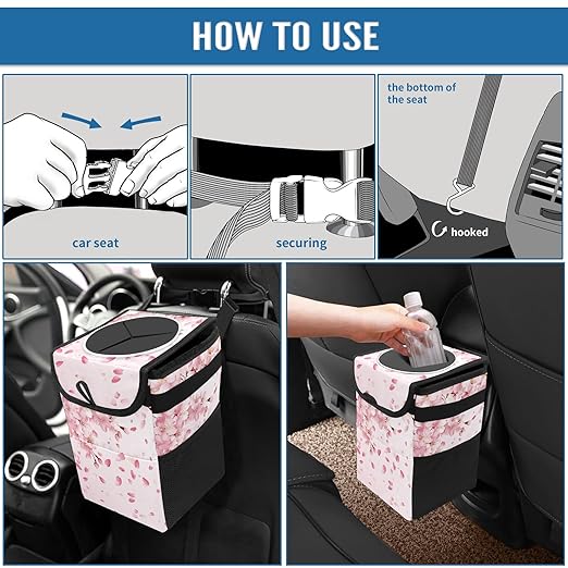 GVGHIDZ Car Trash Can – Multi-Purpose, Lightweight and Portable with Durable Water-Resistant Coating, No Installation Required, Practical and Ample Capacity, Variety of Colors.Cherry Blossom Pattern