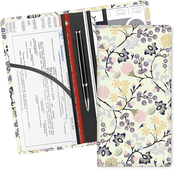 ADUQLZUX Leather Car Registration and Insurance Card Holder, Cute Car Accessories Vehicle Glove Box Car Organizer for Documents, Cards, License Luxury Boho Leaf