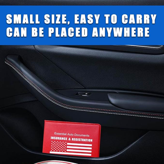 Ziciner Car Registration Insurance Holder, 2Pack Essential Auto Card Document Glove Box Organizer with Touch Fastener, Vehicle Interior Accessories Perfect for Most Car, Truck, SUV (Red/White Flag)