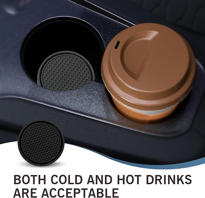 Eratus 4 PCS Car Center Console 3D Honeycomb Non-Slip Cup Holder Insert Coaster, 2.77" x 0.23" Portable Thickened PVC Flexible Waterproof Shock-Absorbing Heat-Insulating Beverage Mat (Black)