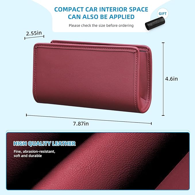 Car Trash Can, Universal Leather Cars Garbage Bin Organizer Holder with A Roll of Garbage Bag, Foldable Hanging Mini Automotive Storage Must Have Essentials Interior Accessories (Wine Red)