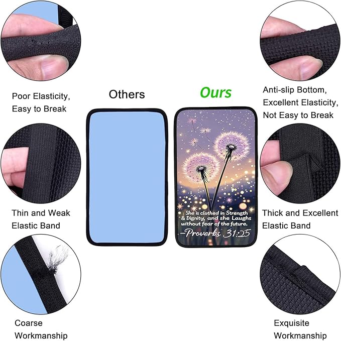 JANENFNA Car Armrest Cover Pads Universal Fashion Cute Auto Center Console Armrest Cover Pad with 2PCS Car Coasters Soft Waterproof Car Armrest Seat Protector for Women,Proverbs 31:25 Dandelion