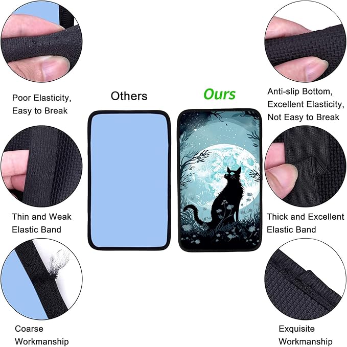 JANENFNA Car Armrest Cover Pads Universal Fashion Cute Auto Center Console Armrest Cover Pad with 2PCS Car Coasters Soft Waterproof Car Armrest Seat Protector for Women,Moon Garden Cat