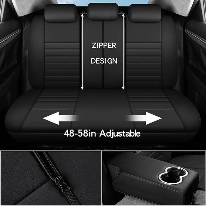 crossmiles Faux Leather Car Seat Covers Full Set, Foam Seat Cover for Car, Universal Car Seat Protector with Waterproof and Breath Fit for Cars, Trucks, SUV, Vans (Black-Striped)