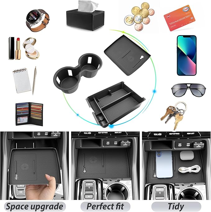 SKTU 3-Pack for 2026 Honda Passport Center Console Organizer for 2026+ Honda Passport Console Tray & Wireless Charging Mat & Cup Holder Honda Passport 2026 Accessories Console Non-Slip Pad