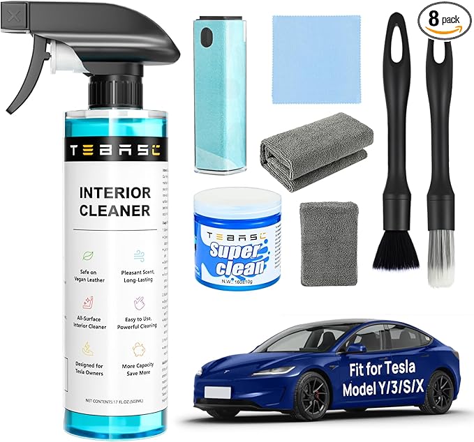 8PCS Customized Interior Cleaner kit for Tesla, Stain Remover, Safe on Vegan Leather, Tesla Cleaning kit Products for Dash/Console/Door/Interior, Cleaning Kit for Tesla Model 3/Y/S/X Accessories