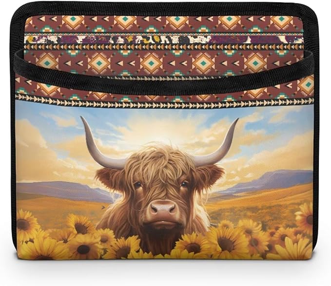 Aztec Highland Cow Car Side Pocket Organizer Universal Car Seat Side Pocket Pouch Auto Console Door Organizer Bag Holder for Phone Sunglasses Keys Multifunction for Most Cars SUV
