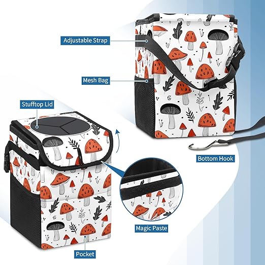 GVGHIDZ Car Trash Can – Multi-Purpose, Lightweight and Portable with Durable Water-Resistant Coating, No Installation Required, Practical and Ample Capacity, Variety of Colors.Mushroom