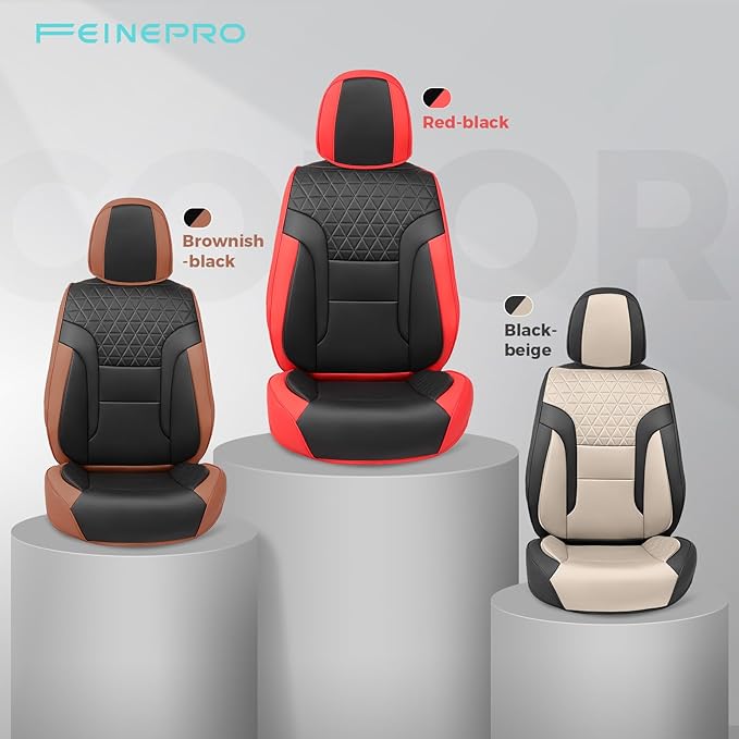 FEINEPRO Brown and Black Car Seat Covers Only Front 2pc - Breathable Faux Leather Universal Seat Covers for Cars, Automotive Protector Fit for Most Sedan SUV Pick-up Truck