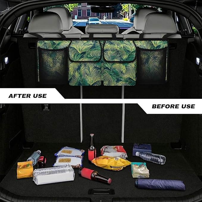 Trunk Organizer for SUV Car Storage Organizer, Oxford Cloth Easy to Install Space-Saving Car Backseat Organizers Tropical Leaf Car Trunk Organizers for Women, Frees Trunk Floor