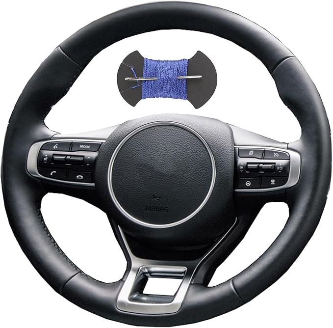 Leather Steering Wheel Wrap Car Steering Case Stitch Steering Wheel Cover Fit for Kia K5 2019 2020 2021 2022 2023 2024,Blue