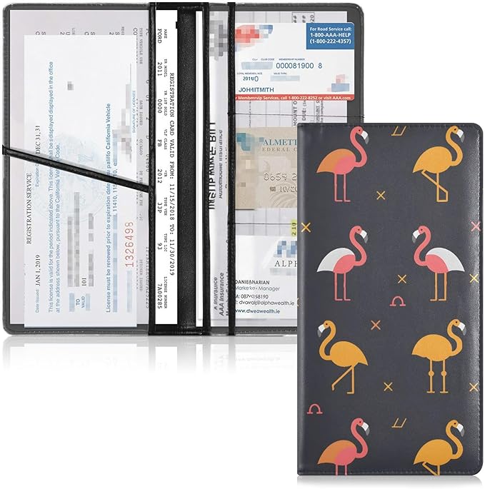 Flamingo Simple Pattern Car Registration and Insurance Card Holder Vehicle Glove Box Car Organizer Driver License Documents Holder Waller Case Organizers