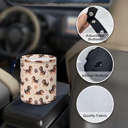 Dachshunds Car Trash Bin Hanging, Waste Basket - Cute, Portable, Collapsible, Waterproof Rubbish Bag for Back Seat, Hanging Headrest