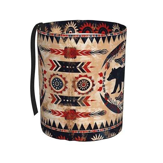 Native American Bear Car Trash Can Garbage Cans Foldable,Cute Hanging Car Organizer and Storage Bag Leak Proof, Auto Back Seat Trash Bin Universal for Truck, SUV, Outdoor Travel