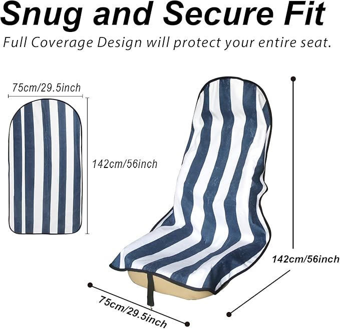nbnhxnff Sweat Towel Car Seat Cover Protector Front Seats for Gym Workout,Running,Swimming,Beach and Hiking,Waterproof Universal Seat Cover for Car,Trucks, Van&SUV(Blue&White Stripe,1pcs Front Seat)