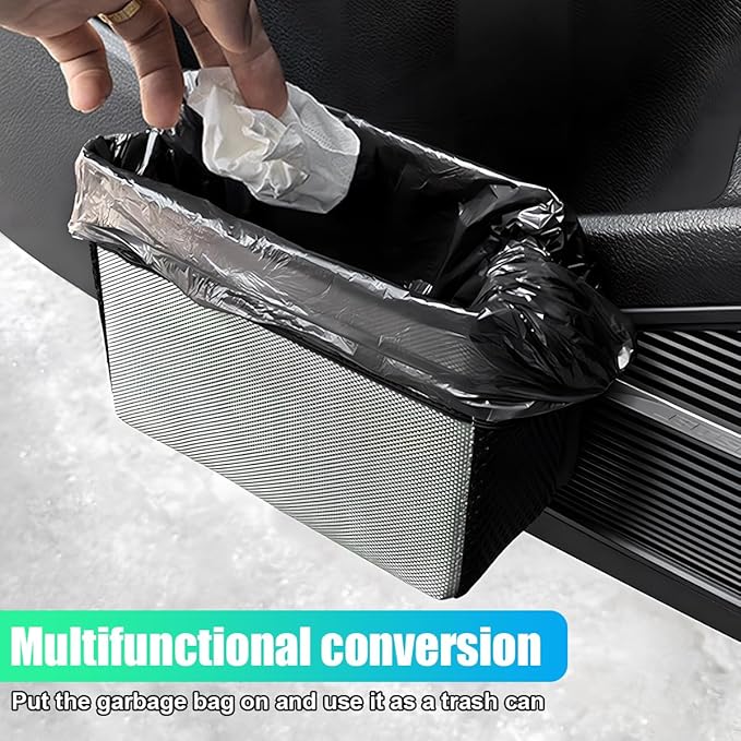 Car Trash Can, Foldable Waterproof Leather Trash Bin Garbage Organizer, Multi-Pocket Mini Hanging Storage Container, Universal Auto Interior Accessories for Cars, SUVs, Trucks (Grey)