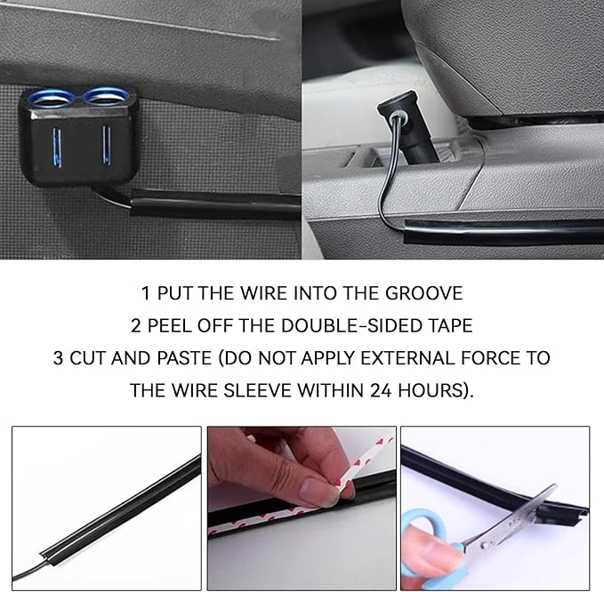 4Pcs Car Cable Management Wire Cover Automotive Clip Cord Sleeves to Hide Cords Car Concealed Power Cable Organizer Line Sleeve Adhesive Cable Hidden Protector for USB, Audio and Video Line