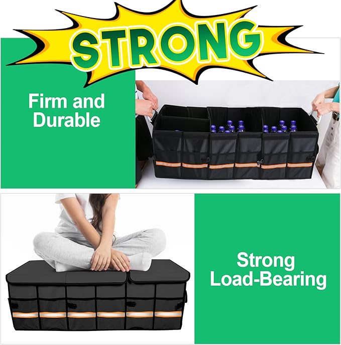 LI LIBZAKI Trunk Organizer Cargo Organizer Trunk Storage Waterproof Collapsible Durable Multi Compartments-((Oversize,Black)