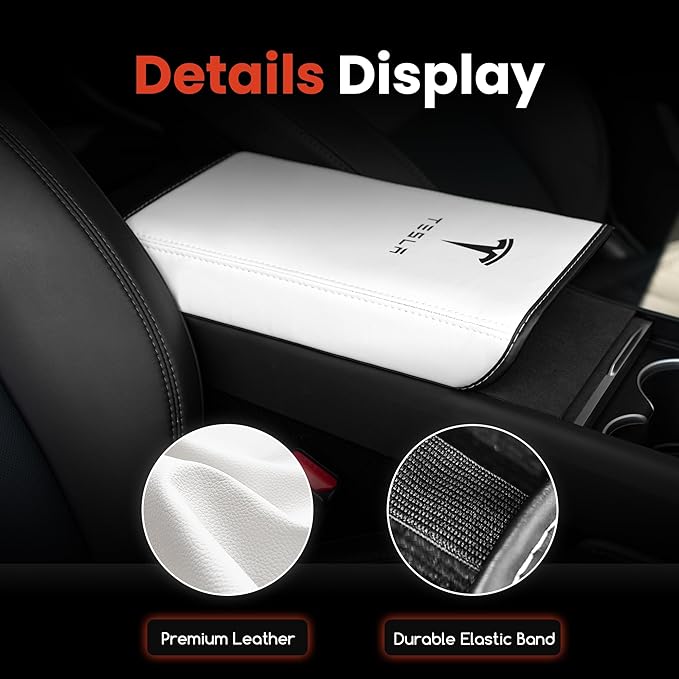Polwlamks Center Console Armrest Cover for Model Y/Model 3, Soft Leather Pad Armrest Protector Armrest Box Cushion Compatible with New Tesla Refresh Model Y (2020-2026) / Model 3 (2019-2025)