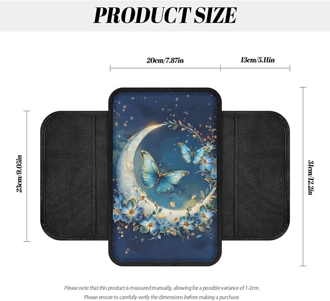 Dreaweet Car Center Console Cover with Pockets Moon Butterfly Car Accessories Arm Rest Cover for SUV Truck Van,Universal Car Armrest Storage Box for Most Vehicles