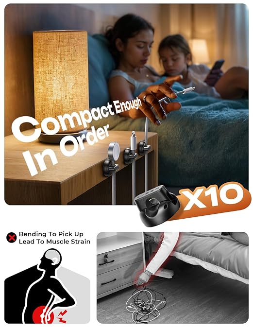 10 Pack Magnetic Cable Clips [2025 Minimum Size] LISEN Halloween Decor Christmas Decorations Indoor, Magnetic Cord Holder for Nightstand Desk, Cable Management for Home Office Organizer Dorm Wall Car