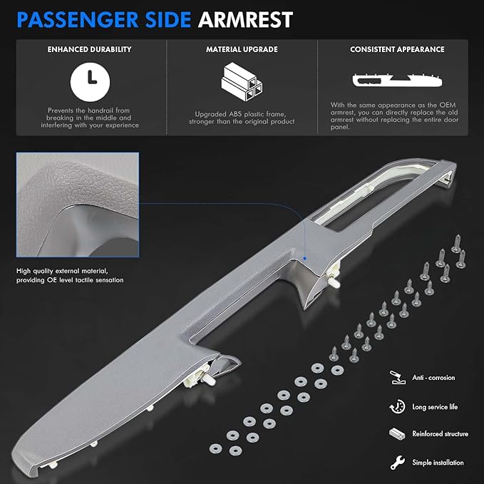 926-740 Front Right Passenger Side Armrest Repair Kit Fit for Chevy Silverado Suburban Tahoe Avalanche For GMC Sierra Yukon 2010-2014 Door Panel with Release Handle Above Armrest - Gray - GM# 84127326